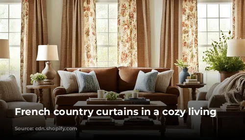 French country curtains in a cozy living room