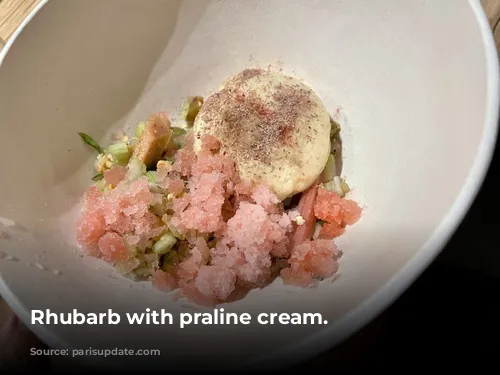 Rhubarb with praline cream.