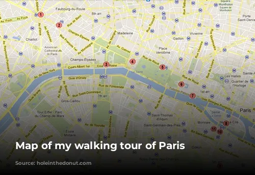 Map of my walking tour of Paris