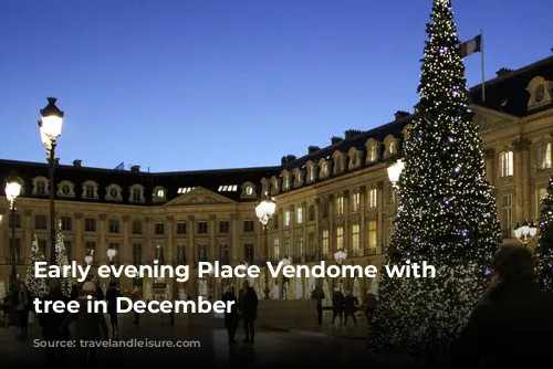 Early evening Place Vendome with Christmas tree in December