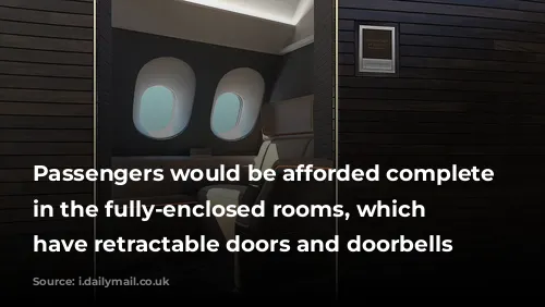 Passengers would be afforded complete privacy in the fully-enclosed rooms, which would have retractable doors and doorbells