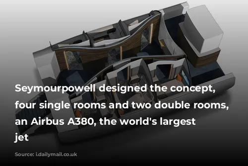 Seymourpowell designed the concept, with four single rooms and two double rooms, for an Airbus A380, the world's largest passenger jet