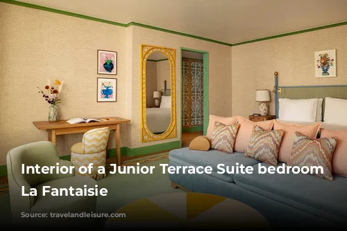 Interior of a Junior Terrace Suite bedroom at La Fantaisie