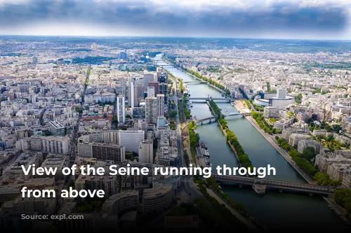 View of the Seine running through Paris from above