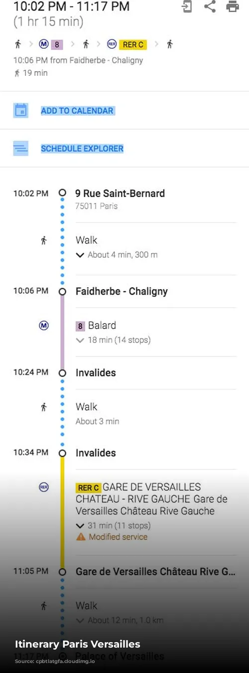 Itinerary Paris Versailles