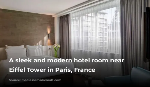 A sleek and modern hotel room near the Eiffel Tower in Paris, France