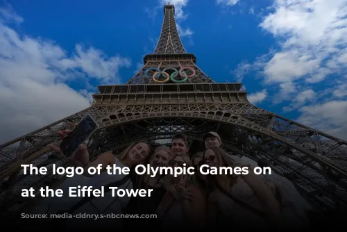 The logo of the Olympic Games on display at the Eiffel Tower